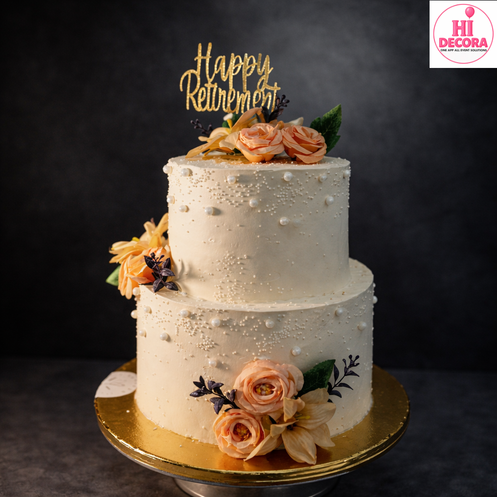 Elegant Peral Floral Retirement Cake