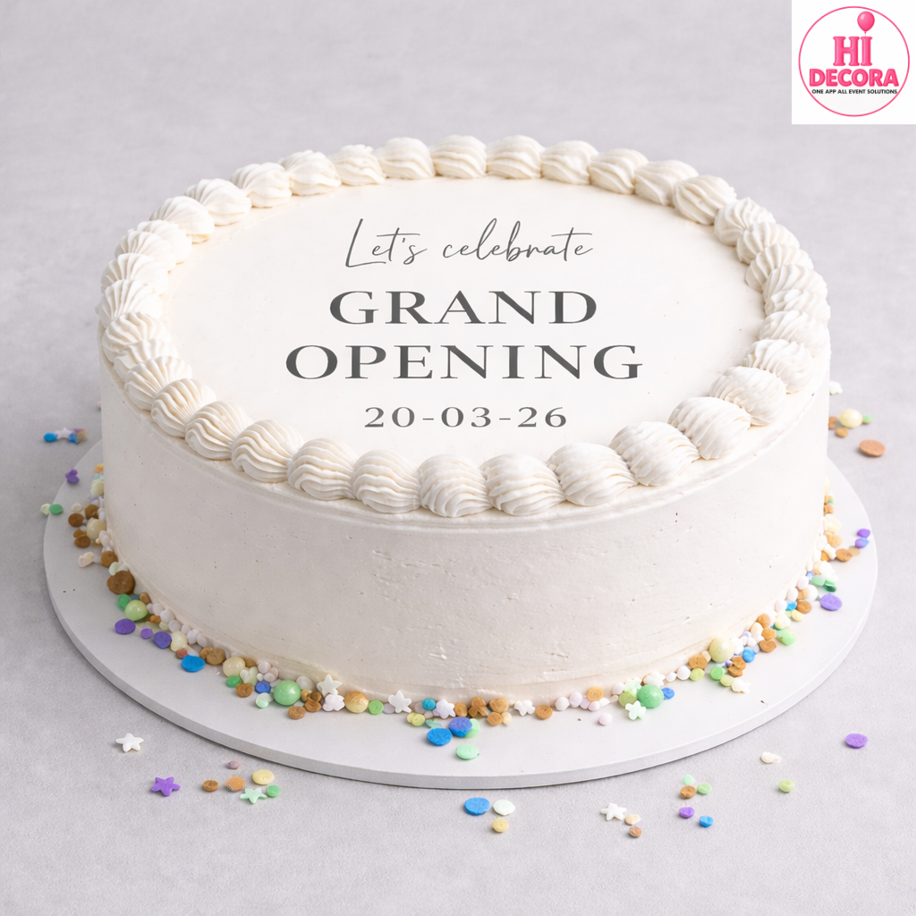 White Round Shop Opening Cake 